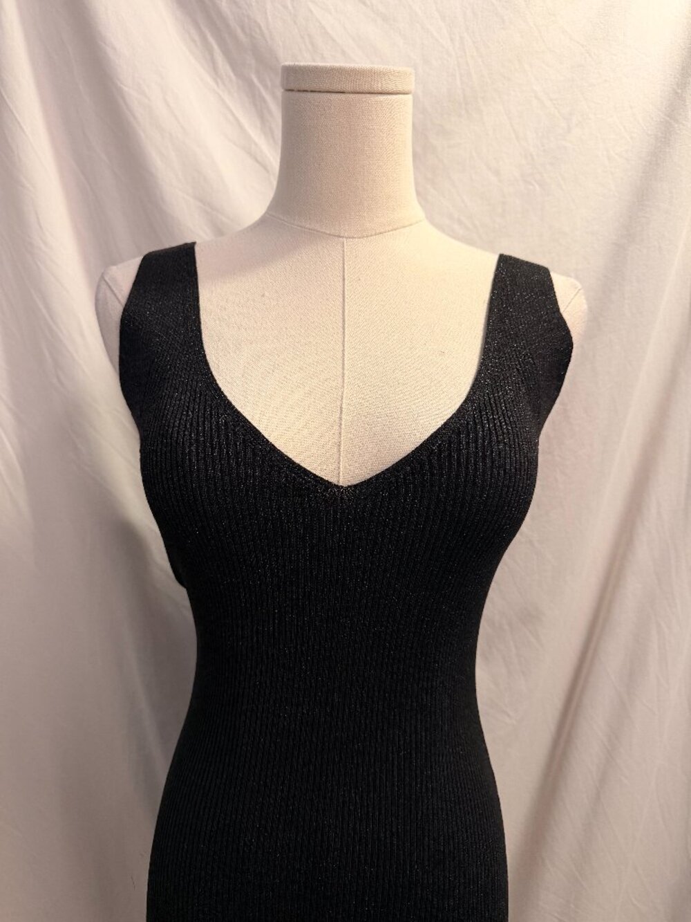 River Island Black Ribbed Knit Midi Dress Size 8